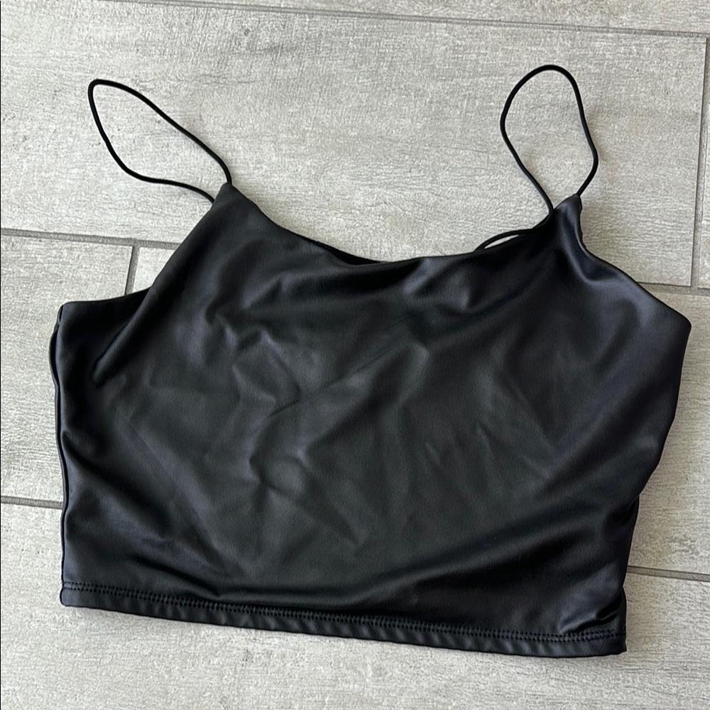 Fashion Nova Black Faux Leather Crop Camisole